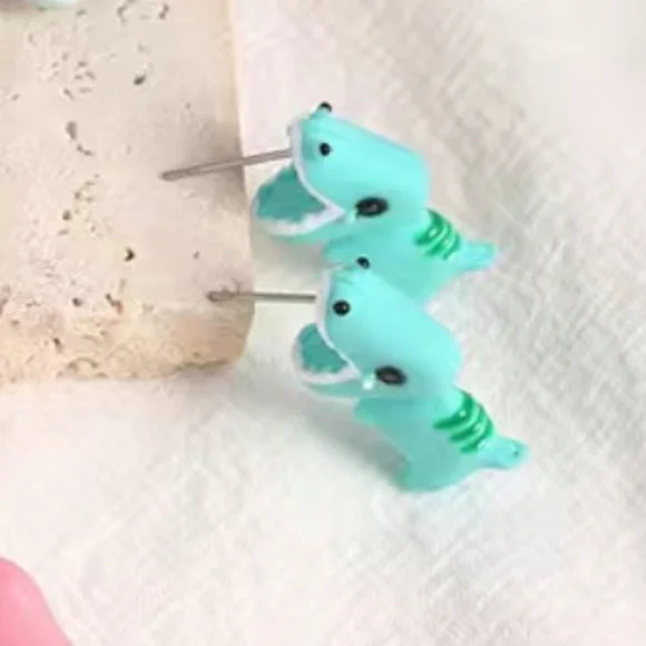 Dinosaur Animal Bite Earrings Clay Post backing NEW in package - Picture 3 of 3